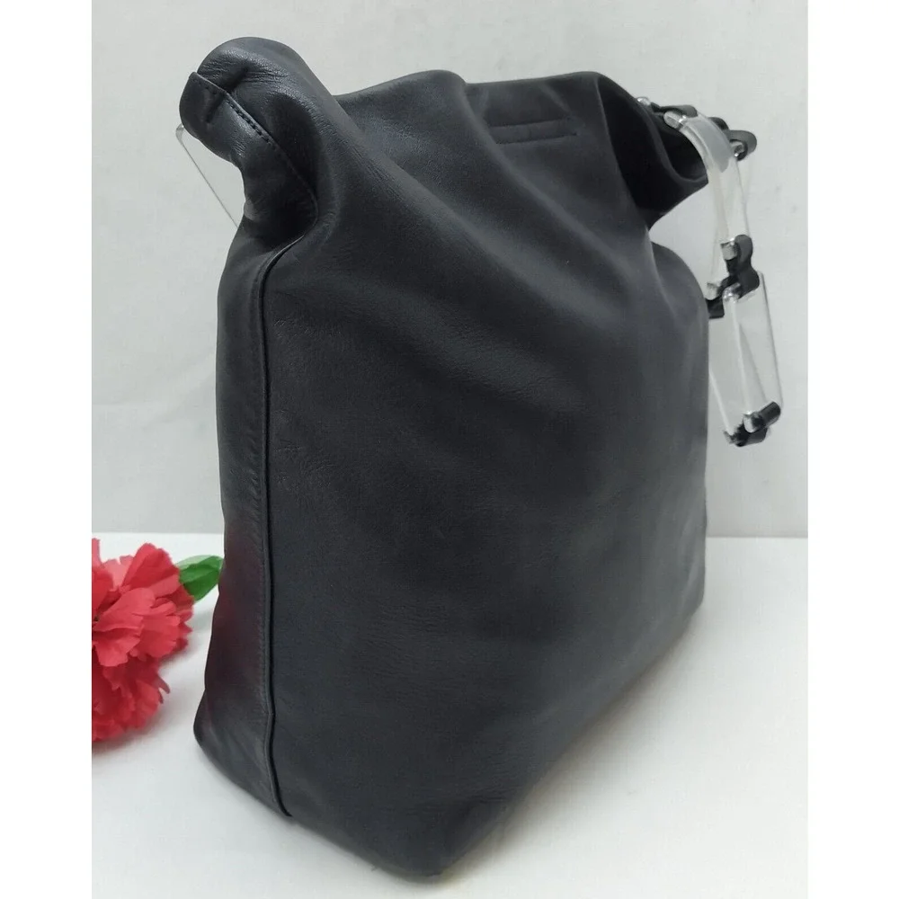 PRADA Black Leather Lucite Plastic Chain Strap Hobo Shoulder Bag